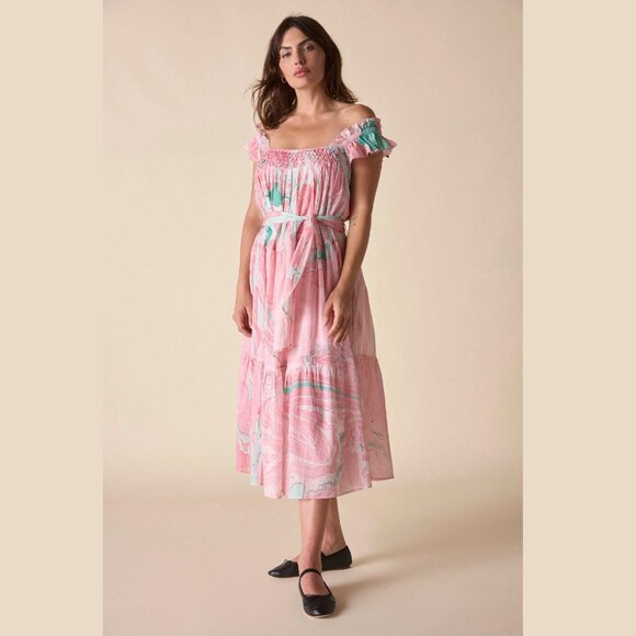 NWT - St Roche Rowen Dress Pink Marbled Midi 2, 4, 6, Organic Cotton - Picture 4 of 10